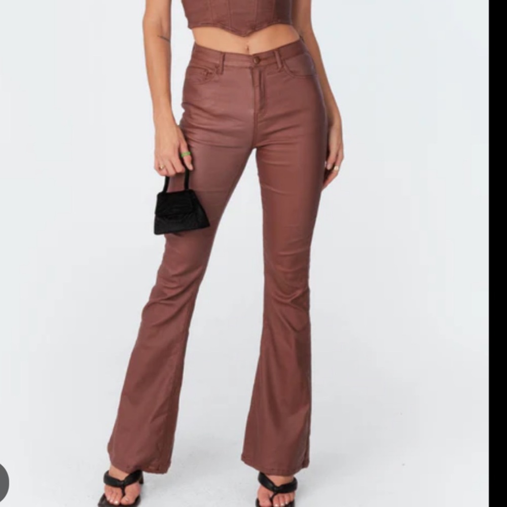 Edikted Luna Faux Leather Flare Jeans